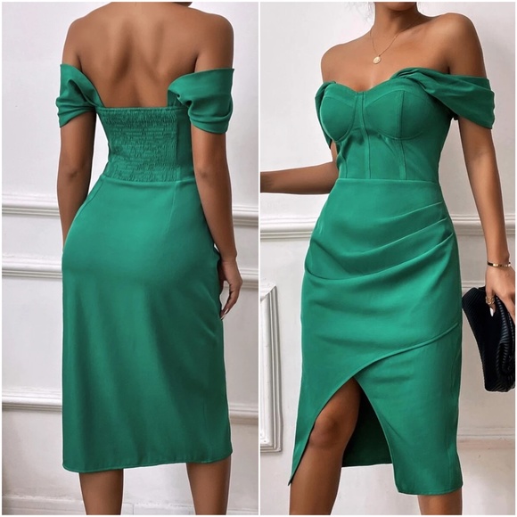 Luxe Off Shoulder Ruched Bodycon Party Evening Dress - Picture 3 of 3